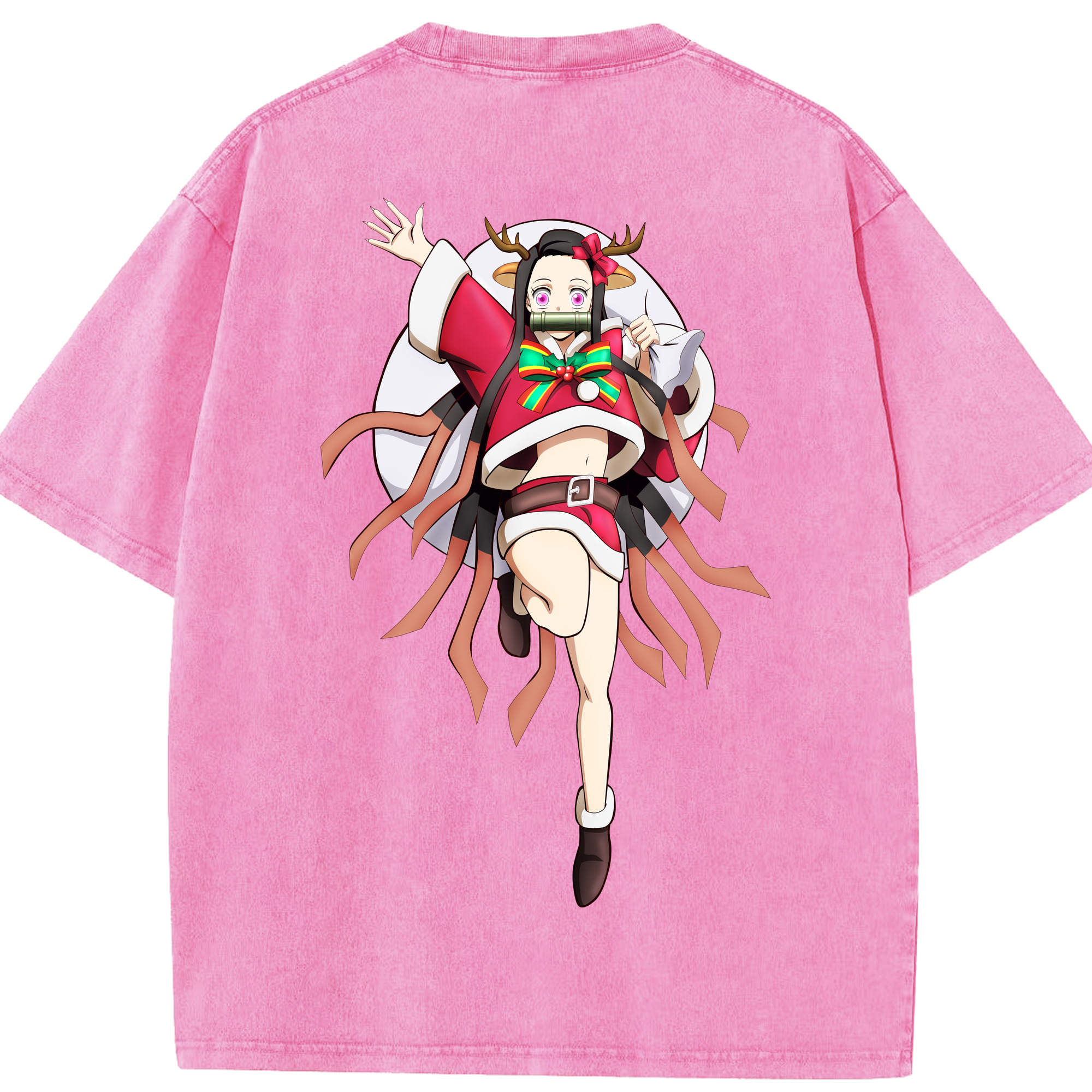 （画像用） 鬼滅の刃（きめつのやいば）竈門 禰󠄀豆子／かまど ねずこ Kamado Nezuko 綿100% ヴィンテージ風 半袖Tシャツ（背面プリント）
